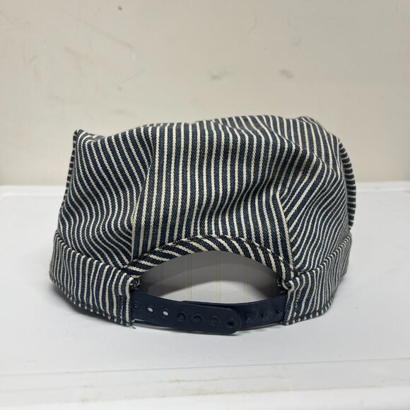 Vintage Union Station Patch Striped Railroad Hat Cap Denim Train RR USA - Picture 3 of 6